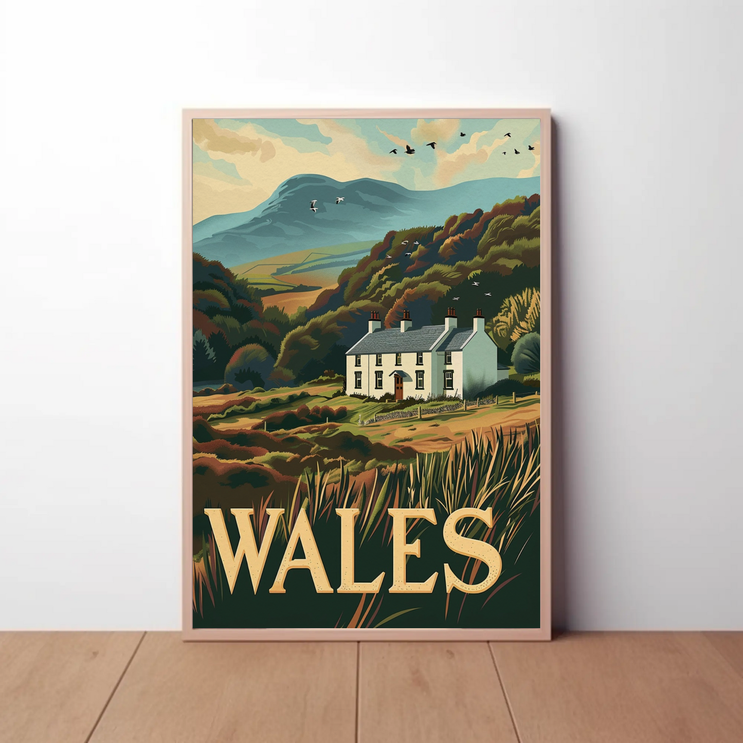 Wales Country Home and Hillside Travel Poster