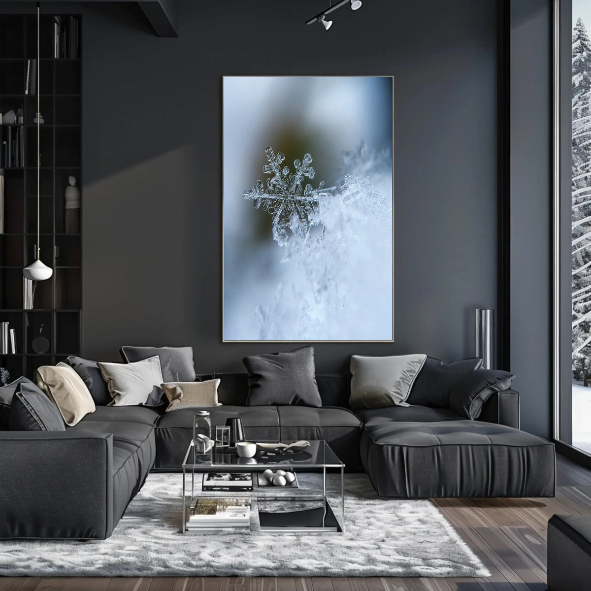 Intricate Snowflake Winter Scene Photorealistic Artistic Poster