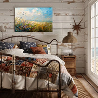 Vibrant Meadow Impressionist Poster with Soaring Birds