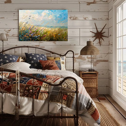 Vibrant Meadow Impressionist Poster with Soaring Birds