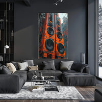 Futuristic Cyberpunk Speaker Towers Art Poster PosterGoat
