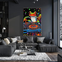 Colorful Frog DJ Vibes in Psychedelic Abstract Poster