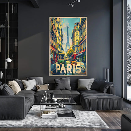 Vintage Parisian Street with Eiffel Tower Travel Poster