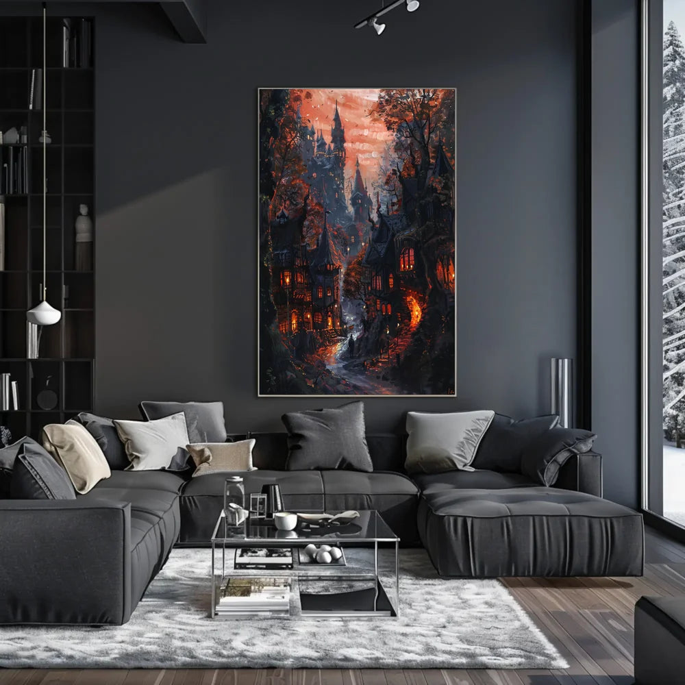 Mysterious Gothic Fantasy Village Medieval Art Poster
