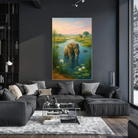 Majestic Elephant Bathing in African Savanna Animal Poster