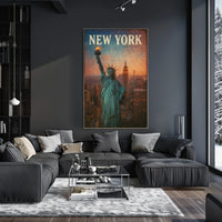 New York Skyline With Statue Of Liberty Poster