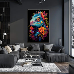 Vibrant Iguana With Roses Poster