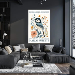 Black-Capped Chickadee Massachusetts Heritage Art Poster