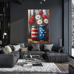 Mason Jars Painted In American Flag Colors Wall Poster