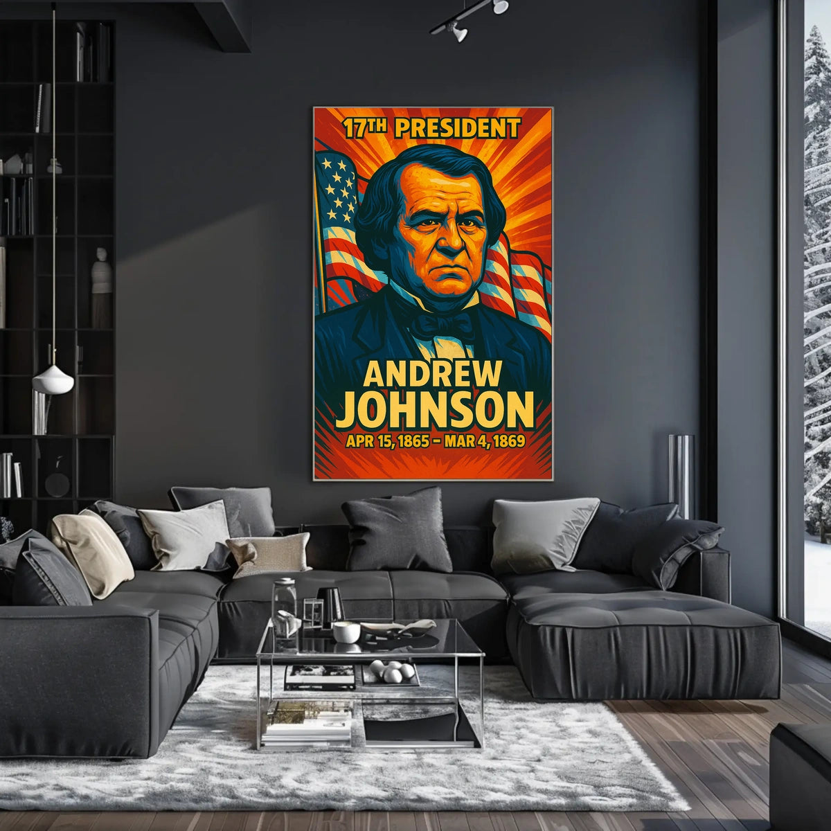 Andrew Johnson 17th President of the United States Colorful Comic Book Style Poster