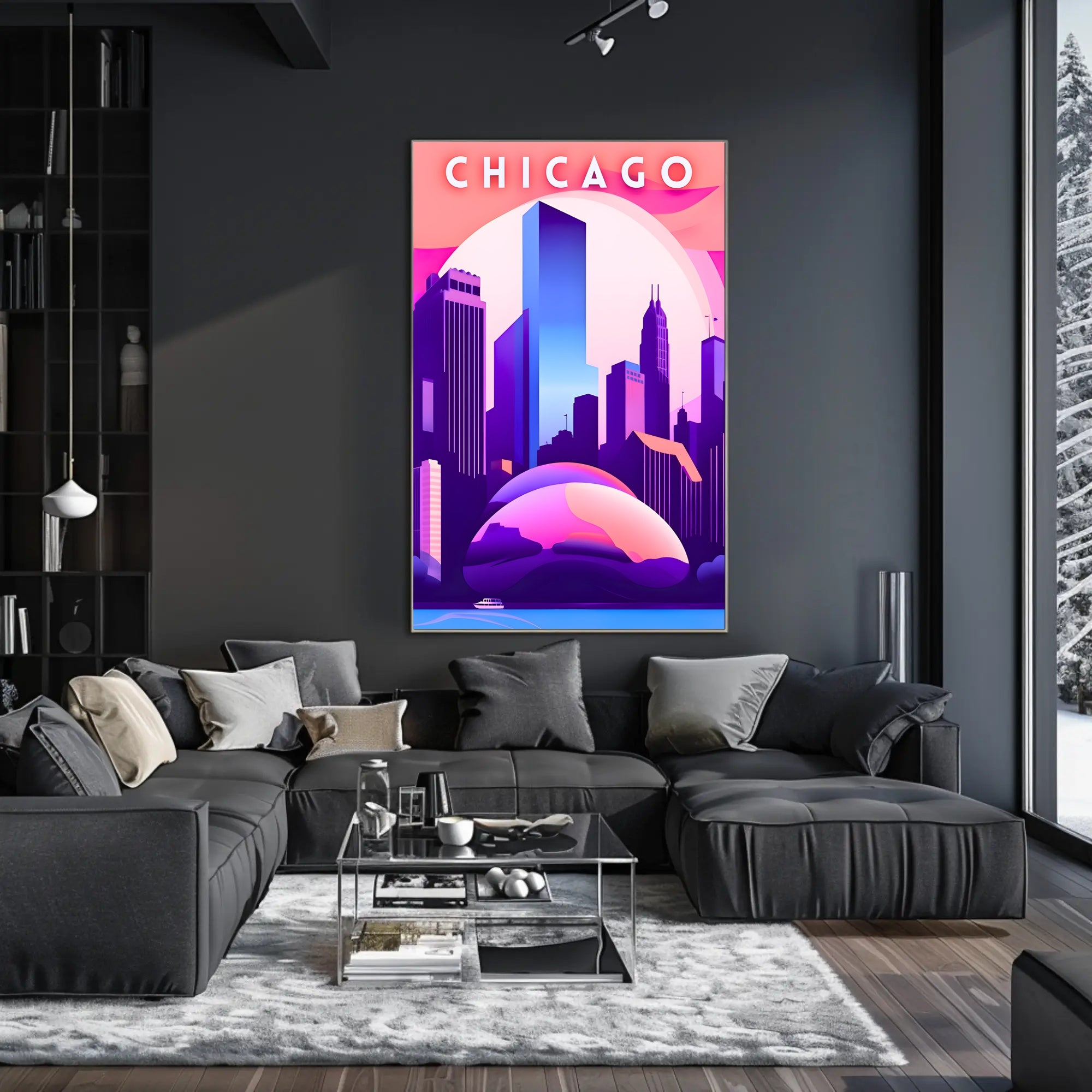 Chicago Skyline at Sunset: Urban Cityscape Poster
