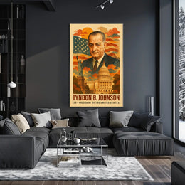 Lyndon B. Johnson 36th President of the United States Layered Digital Collage Poster