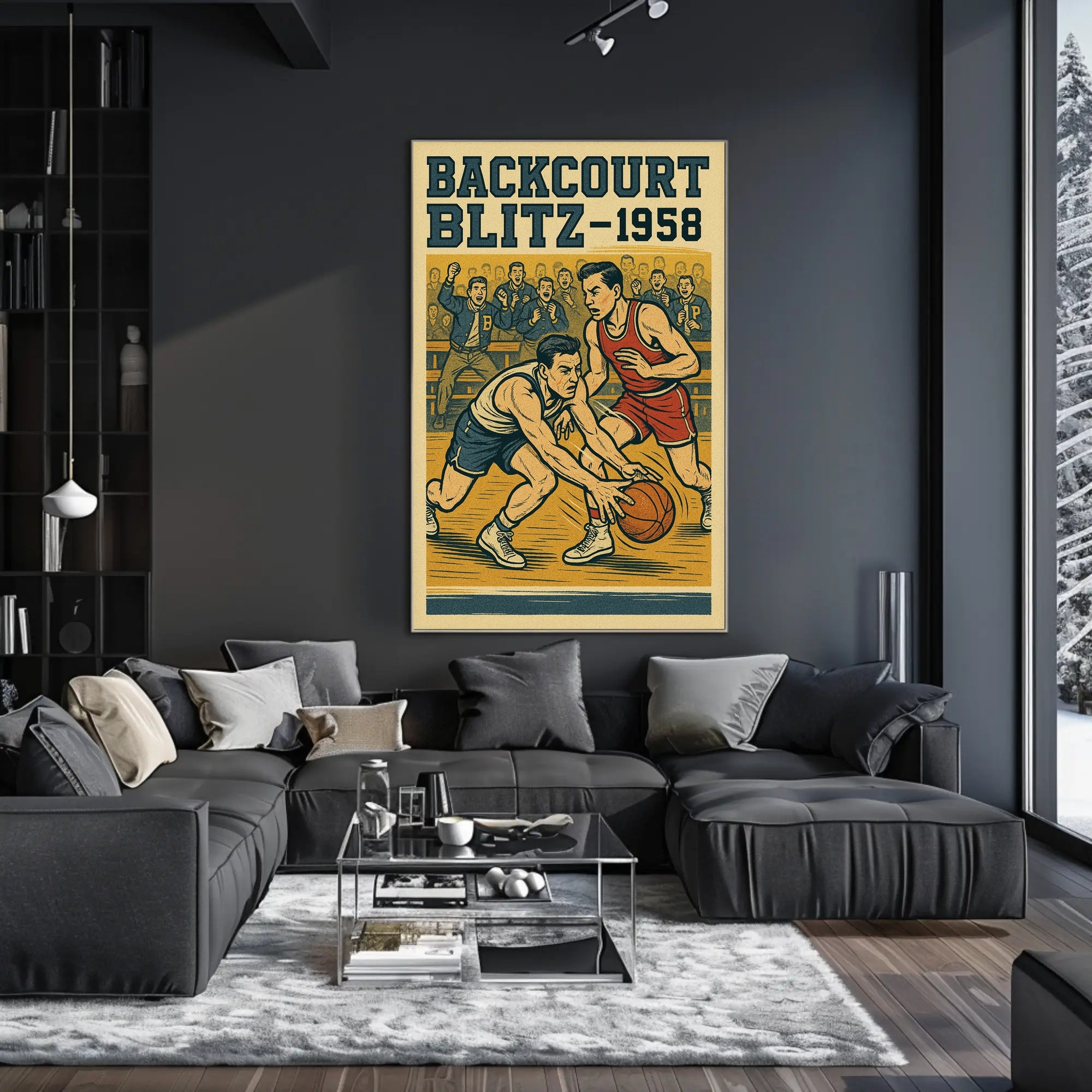 Backcourt Blitz 1958 Vintage Sports Poster
