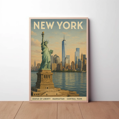 Statue Of Liberty Manhattan Skyline Travel Poster