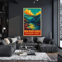 New River Gorge Vintage Travel Adventure Poster