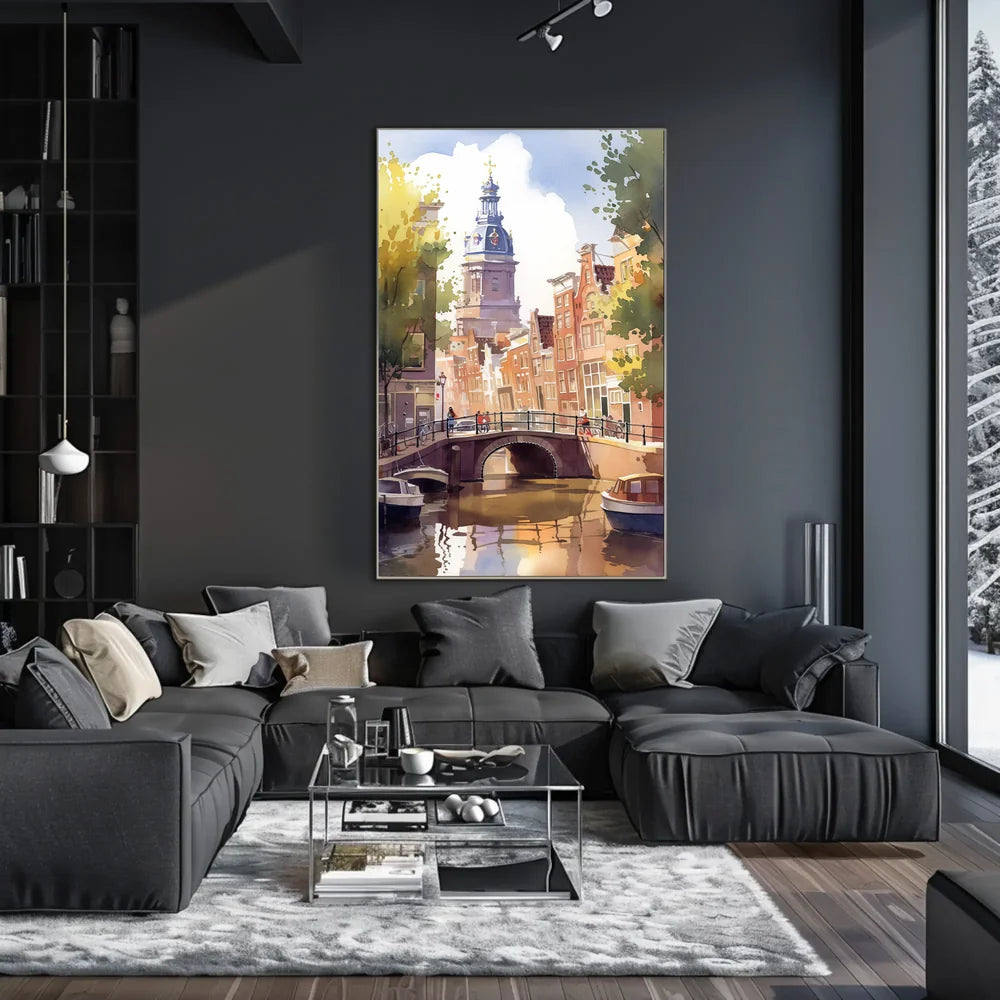 Amsterdam Canal Bridge Watercolor Poster: European Charm