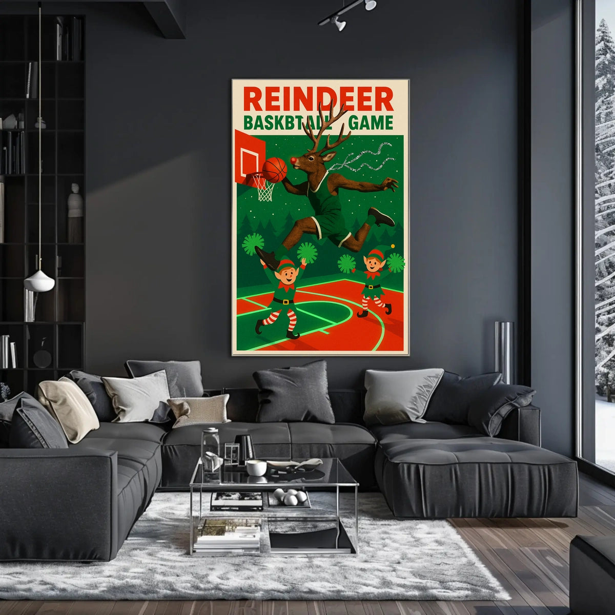 Reindeer Basketball Game Poster