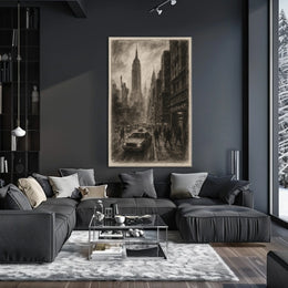 Charcoal Cityscape Of New York Poster Vintage Wall Art