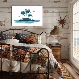 Serene Island Silhouette Modern Blue Art Poster
