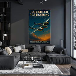 P-38 Lightning Vintage Aviation Poster Print