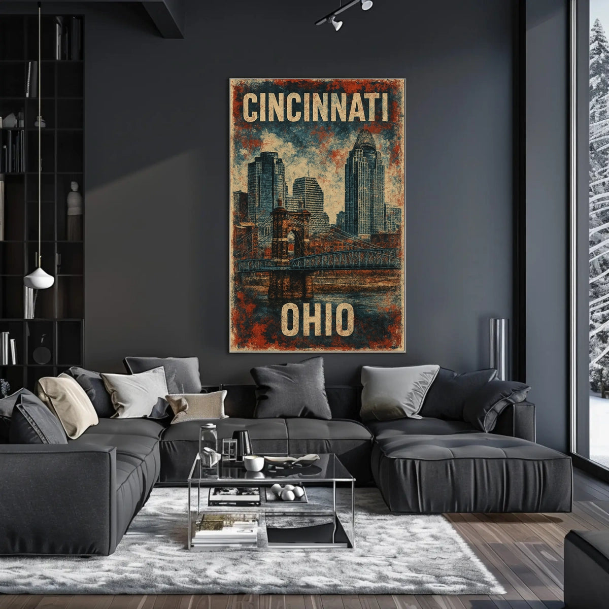 Cincinnati Skyline Vintage Urban Art Poster