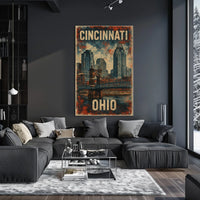 Cincinnati Skyline Vintage Urban Art Poster
