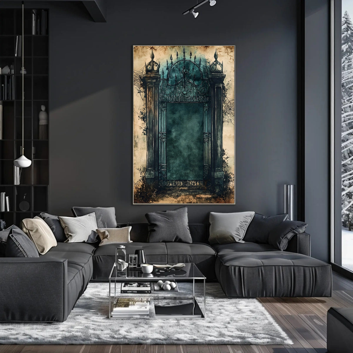 Mysterious Gothic Gate Poster in Abstract Artistic Style