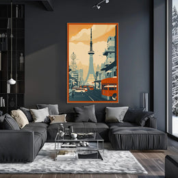 Retro Urban Cityscape at Sunset Poster