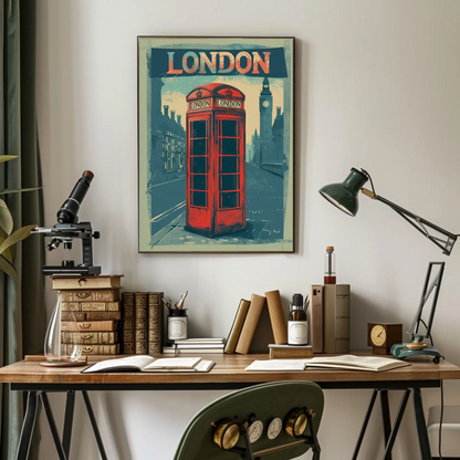London Vintage Travel Poster - Phone Booth