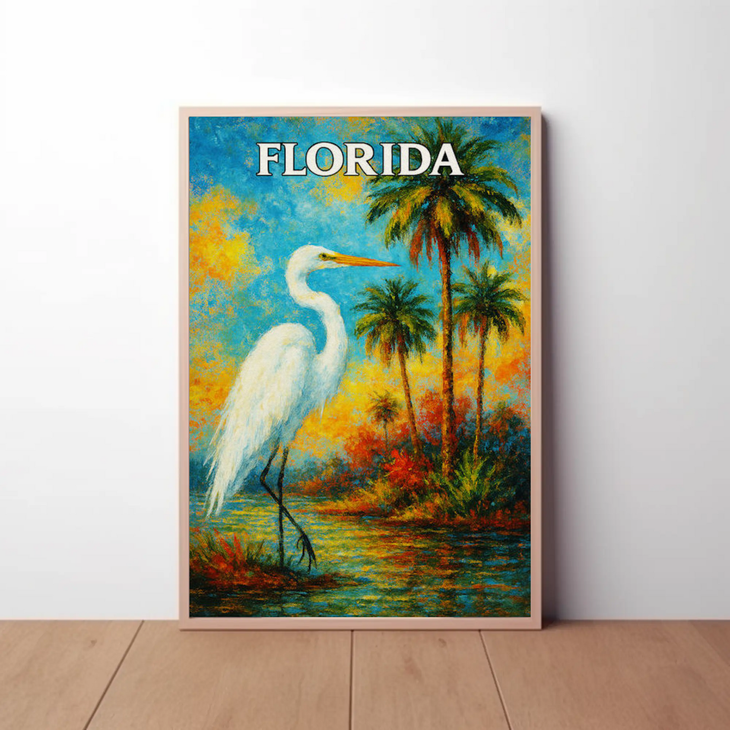 Florida Heron Tropical Lake Palms Poster