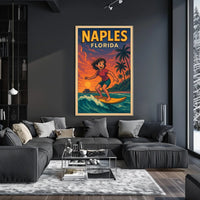 Naples Florida Surfing Poster Wall Art Coastal Decor
