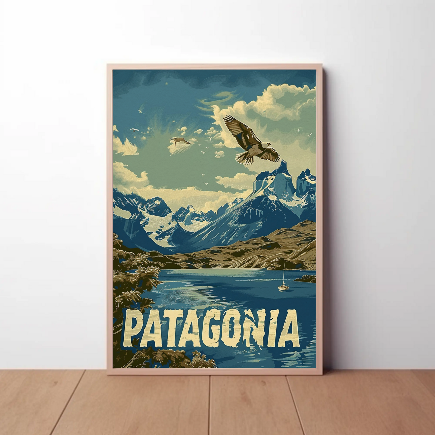 Patagonia Mountains and Condors Travel Poster