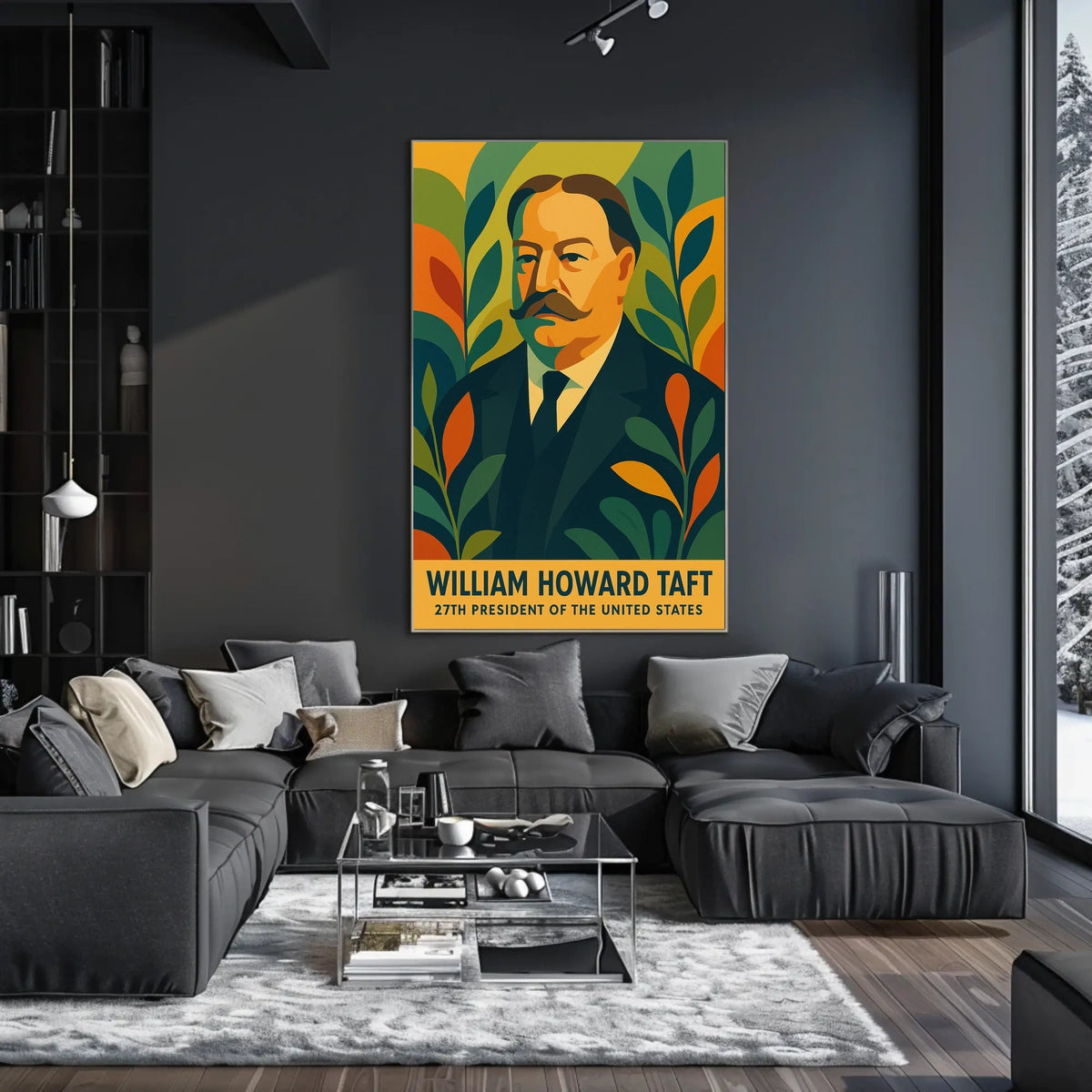 William Howard Taft Patriotic Pop Art Portrait Bold Colors Geometric Leaves Vintage Modern Poster