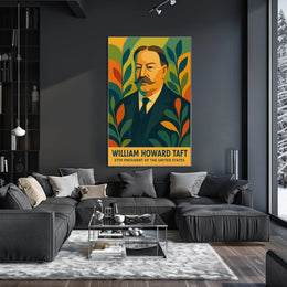William Howard Taft Patriotic Pop Art Portrait Bold Colors Geometric Leaves Vintage Modern Poster