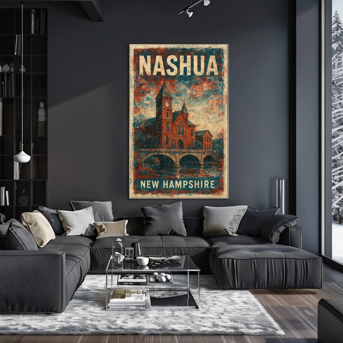 Nashua New Hampshire Cityscape Travel Scenes Realism Photography Digital Painting Poster