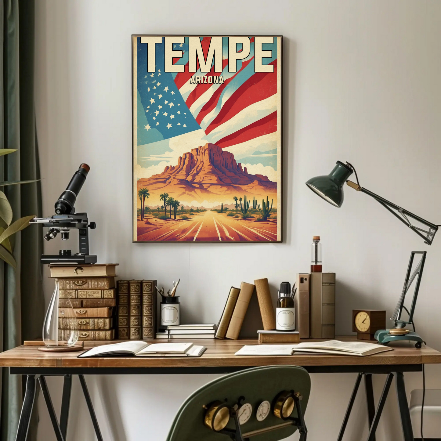 Tempe Arizona Red Rock Horizon Vintage Travel Poster
