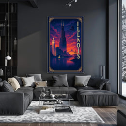 Illinois Skyline at Sunset: Captivating Travel Poster