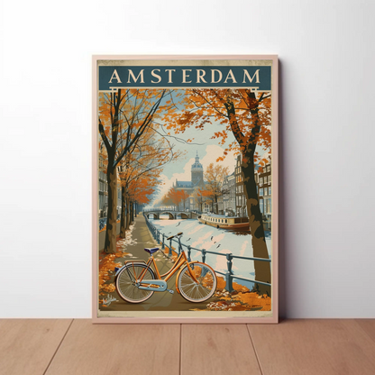 Amsterdam Autumn Canal Ride Travel Poster