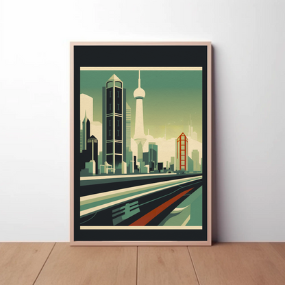 Futuristic Skyline Of Shanghai China Travel Poster