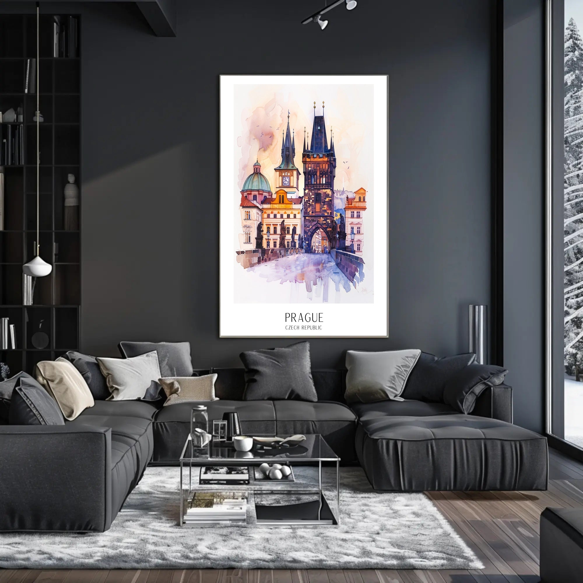 Prague's Charles Bridge Watercolor Urban or Cityscape Poster PosterGoat