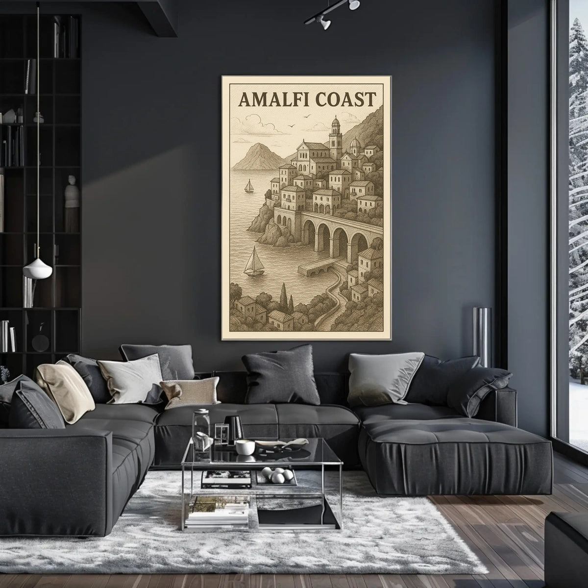 Amalfi Coast Illustration Poster Wall Art 18x24 Print