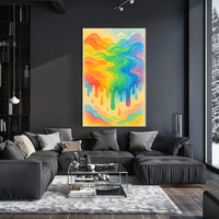 The poster displays an abstract, vibrant scene of flowing rainbow colors. The core Travel Poster