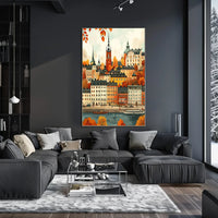 European Cityscape Poster: Stockholm Autumn Waterfront Scene