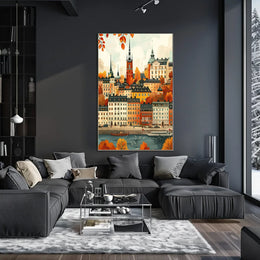 European Cityscape Poster: Stockholm Autumn Waterfront Scene