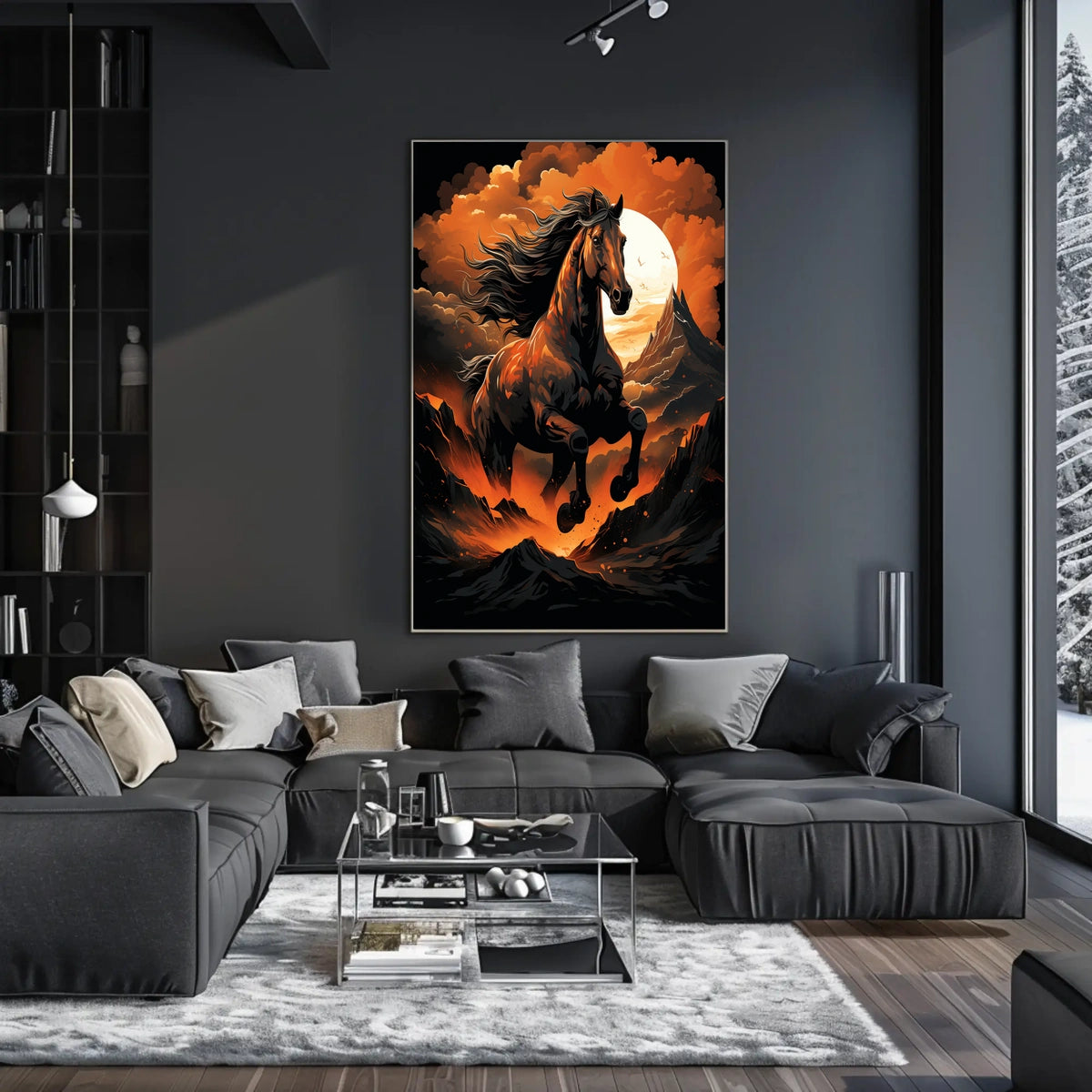 Majestic Stallion In Fiery Landscape Poster