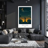 Statue of Liberty Twilight Silhouette Art Poster