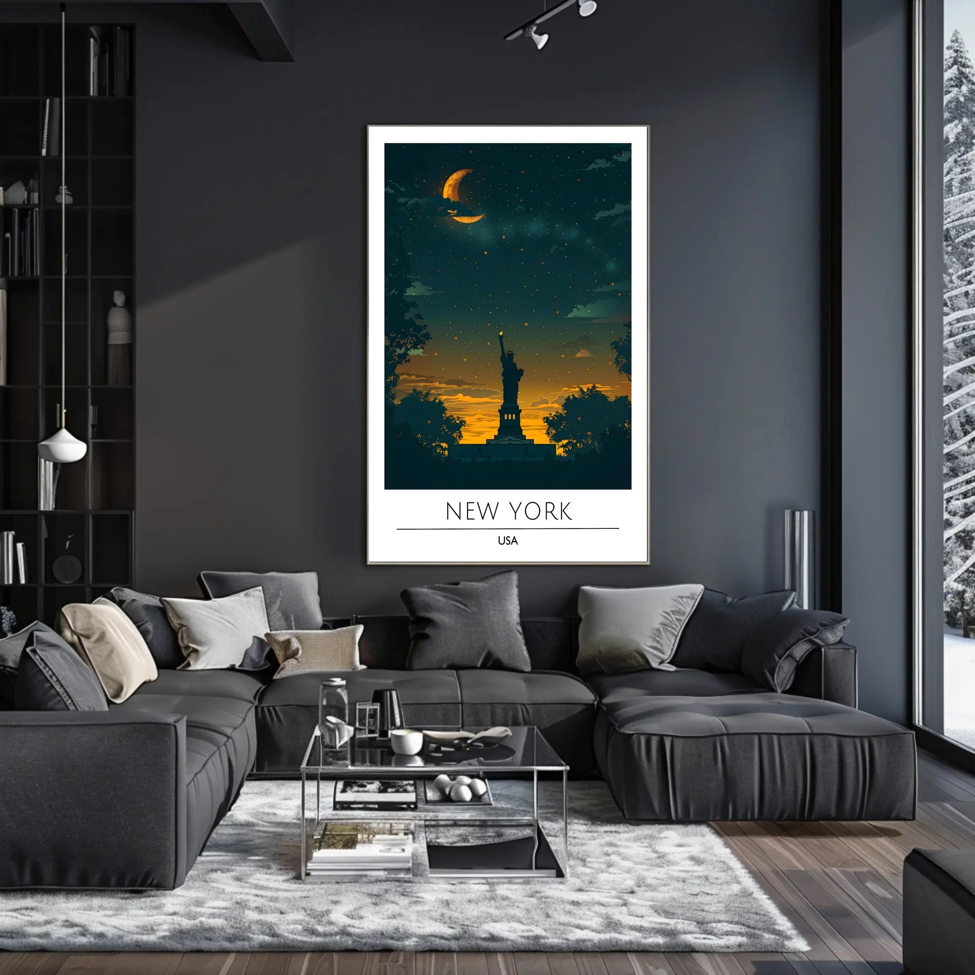 Statue of Liberty Twilight Silhouette Art Poster