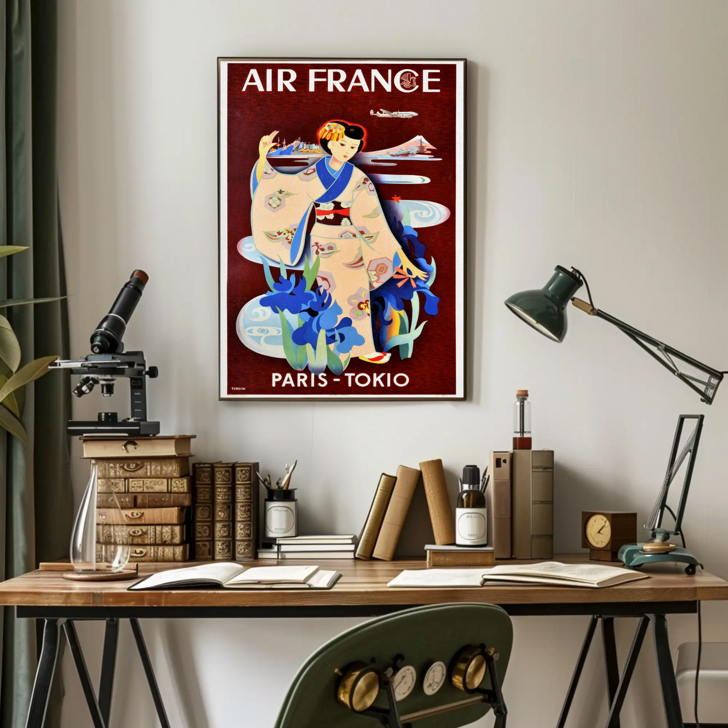 Paris To Tokyo Air France Geisha Vintage Travel Poster