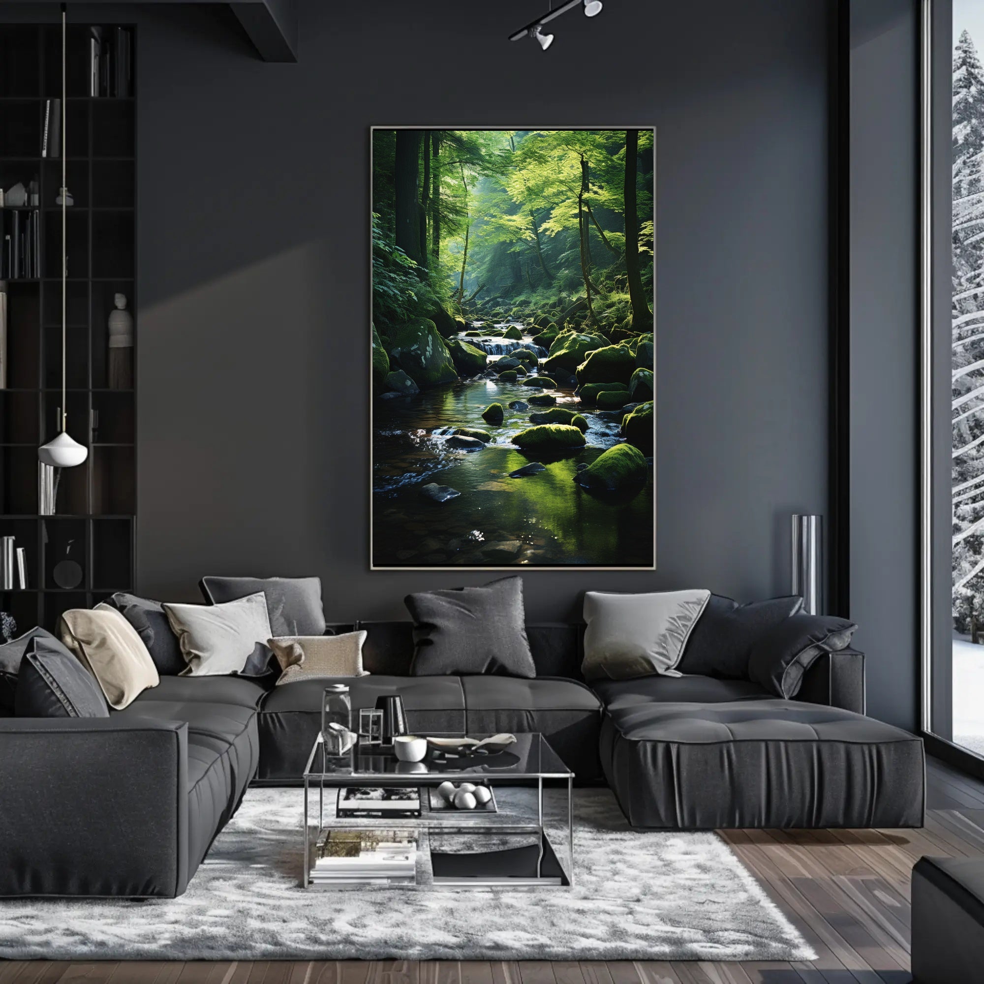 Serene Forest Stream Scene in National Park Poster