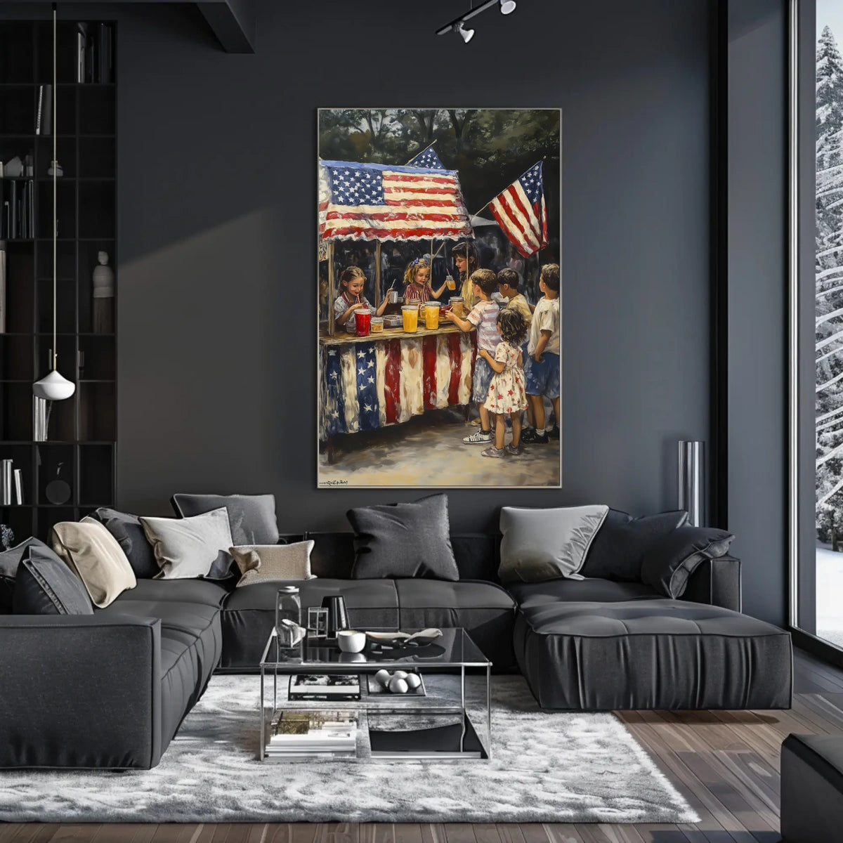 Whimsical American Flag Lemonade Stand Scene Poster